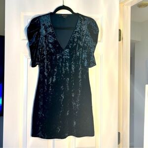 GREEN Teal velvet v neck dress